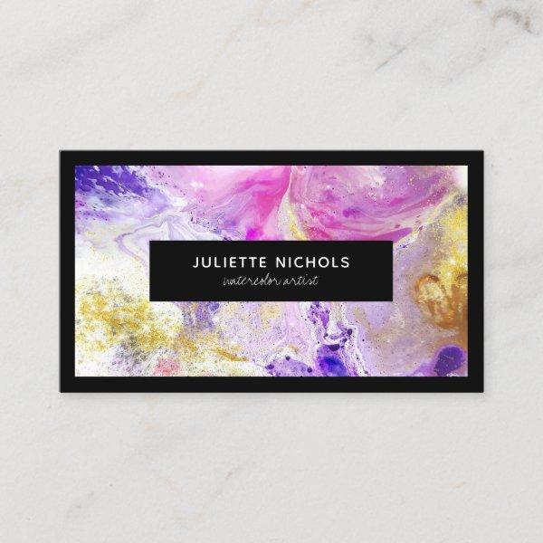 Abstract watercolor chic pink purple gold artist