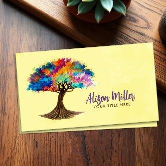 Abstract Watercolor Tree with Colorful Foliage