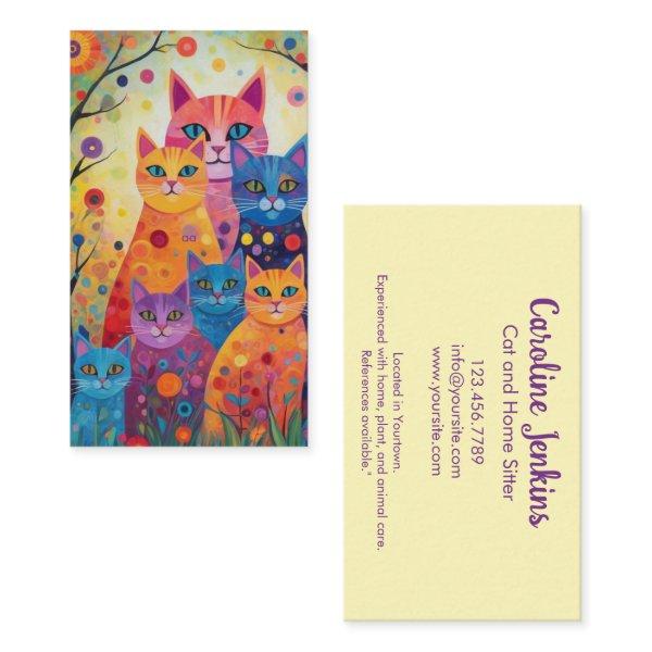 Abstract Whimsical colorful cats illustration