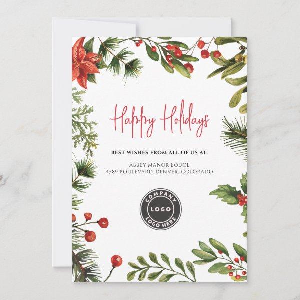 Add Business Logo Christmas Berries Company Holiday Card