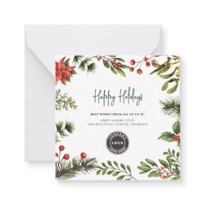 Add Logo Business Christmas Holiday Greenery Note Card