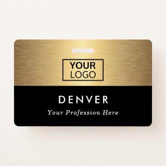 Add logo employee name title black golden gradient badge