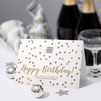 Add Logo Faux Glitter Gold Confetti Happy Birthday Card