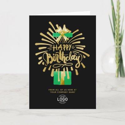 Add Logo Green Gold Fireworks Black Group Birthday Card