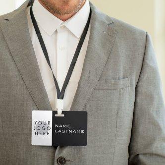 Add Logo Horizontal Simple Modern Black White Name Badge