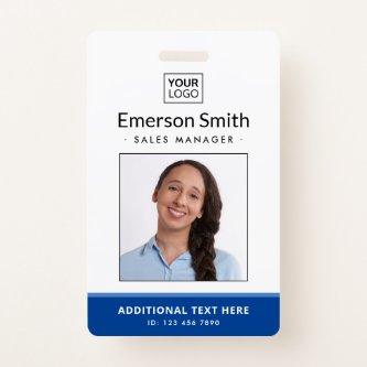 Add logo photo blue white employee name title id badge