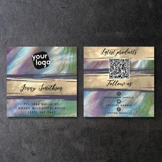 Add Logo QR Code Social Media Gold Mother of Pearl Square