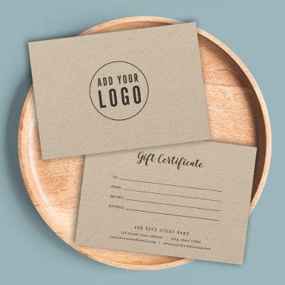 Add Logo Script Typewriter Kraft Gift Certificate