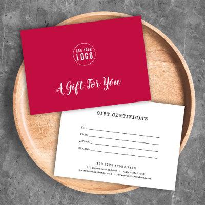 Add Logo Typewriter Custom Color Gift Certificate