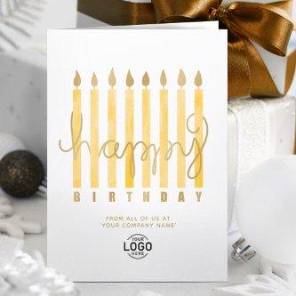 Add Logo Yellow Candles Business Happy Birthday Card