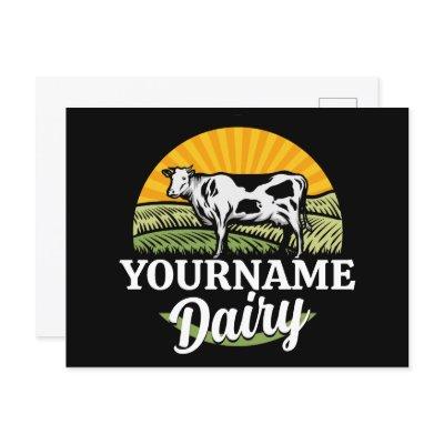 ADD NAME Sunset Dairy Farm Grazing Holstein Cow Postcard