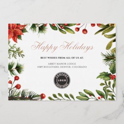 Add Your Logo Business Christmas Rose Gold Foil Holiday Card