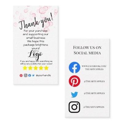 ADD YOUR LOGO thank you order insert card bubbles