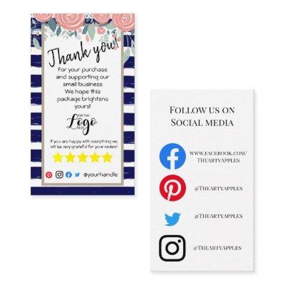 ADD YOUR LOGO thank you order insert card navy