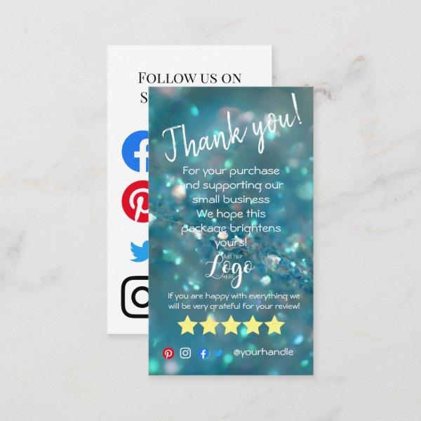 ADD YOUR LOGO thank you order insert card sparkle