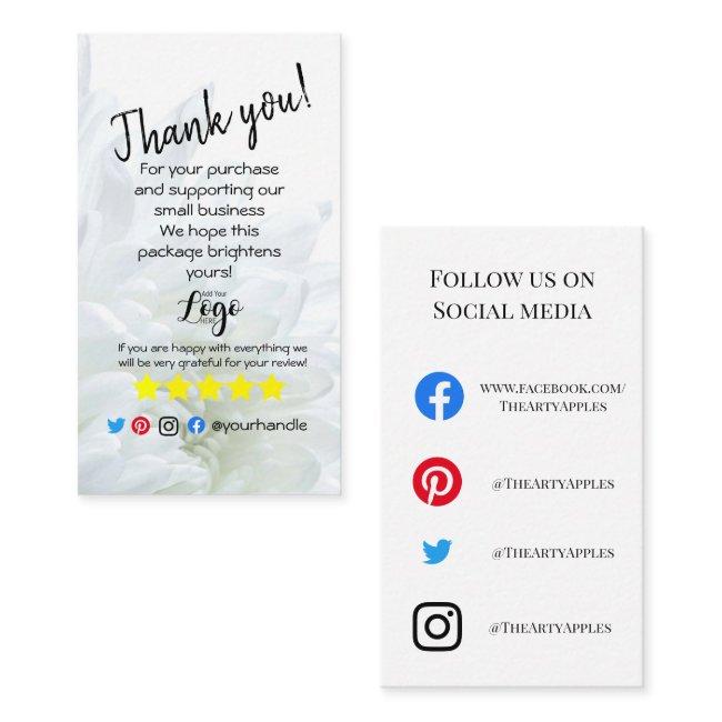 ADD YOUR LOGO thank you order insert white flower