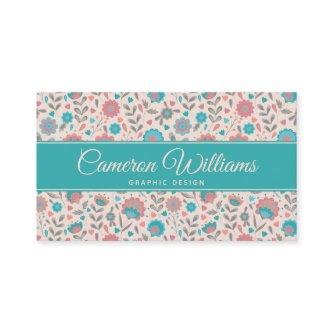 Add Your Name | Teal & Coral Folk Art Floral