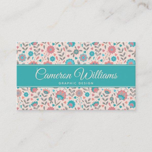 Add Your Name | Teal & Coral Folk Art Floral