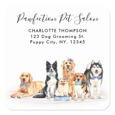 Adorabl Dogs Pet Sitter Dog Groomer Return Address Square Sticker