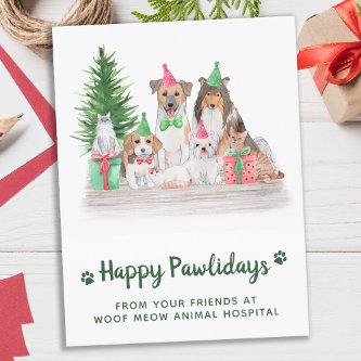 Adorable Animals Dog Cat Puppy Kitten Christmas Holiday Postcard