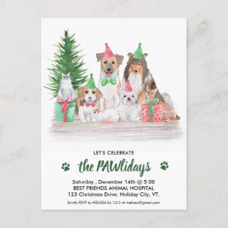 Adorable Animals Pet Business Dog Cat Christmas Invitation Postcard