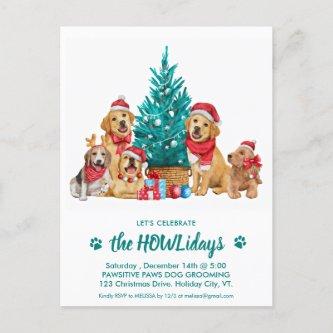Adorable Christmas Dogs Puppy Pet Business Holiday Invitation Postcard