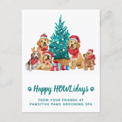 Adorable Christmas Puppies Pet Business Holiday Postcard