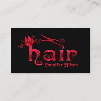 Adorable cute red glittery cat hair logo