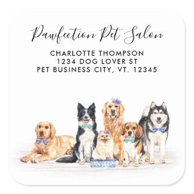 Adorable Dogs Pet Groomer Business Return Address Square Sticker