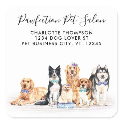 Adorable Dogs Pet Groomer Business Return Address Square Sticker