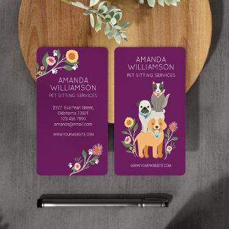 Adorable Floral Dog & Cat Pet Care Services Purple