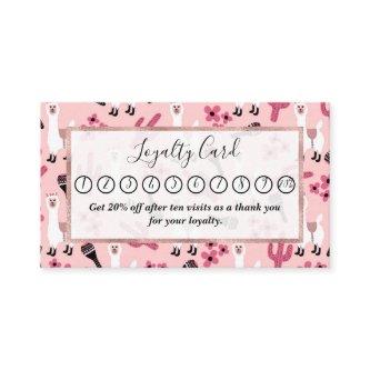 Adorable Pink White Llama Maraca Cactus Floral Loyalty Card