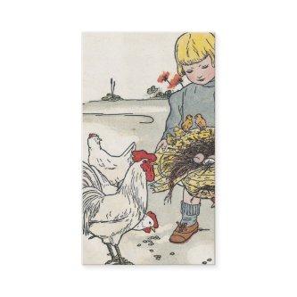 Adorable Vintage Girl with Chickens