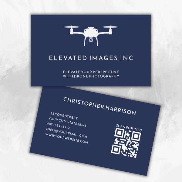 Aerial Drone Pilot Photography QR Code Navy White