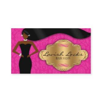African American Hair Stylist Pink Gold Damask