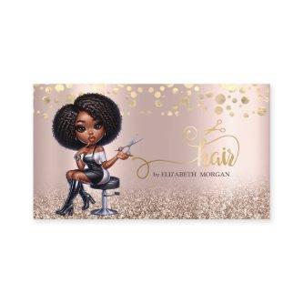Afro American Woman Scissors Rose Gold Glitter