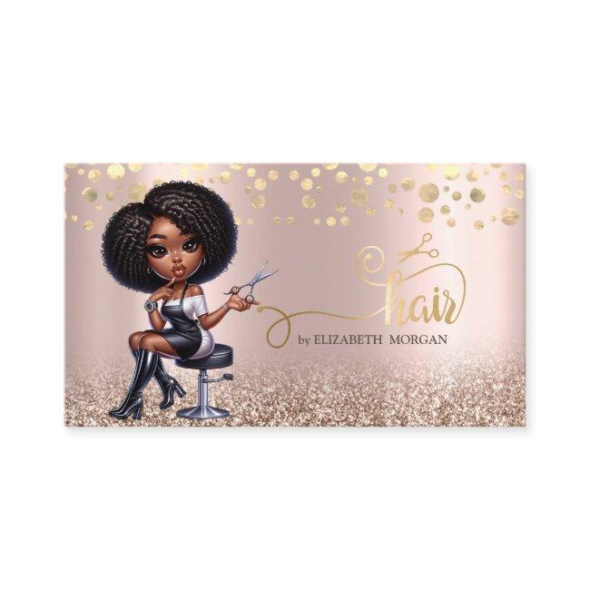 Afro American Woman Scissors Rose Gold Glitter