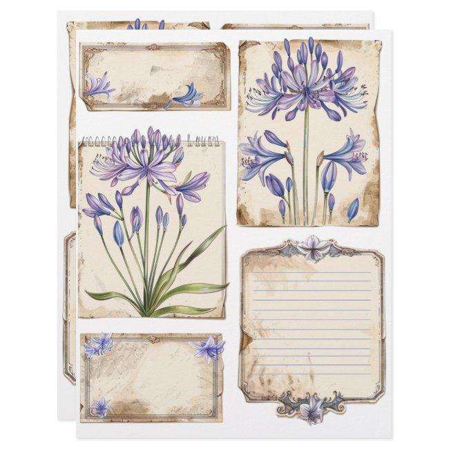 Agapanthus flower Fussy Cut Ephemera Letterhead