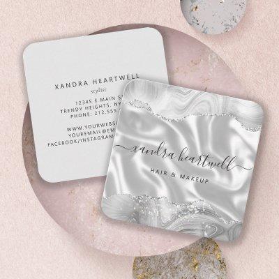 Agate Gray Silver Glitter Luxury Rounded Corners Square