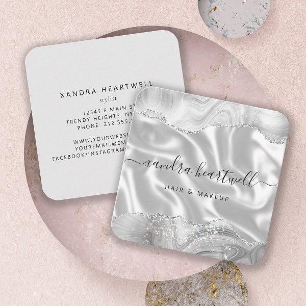 Agate Gray Silver Glitter Luxury Rounded Corners Square