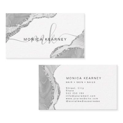 Agate Marble Silver Gray Glitter Monogram
