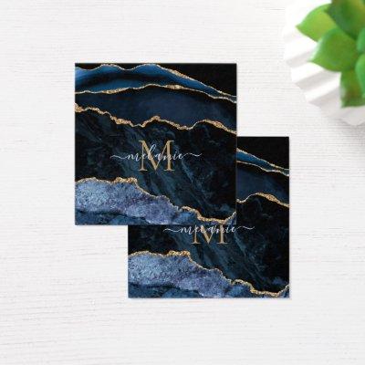 Agate Navy Blue Gold Gemstone Marble Monogram Name