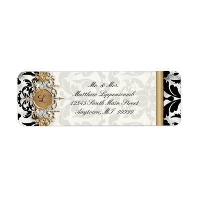 Aged Distressed Damask Golden Bling Look Wedding Label