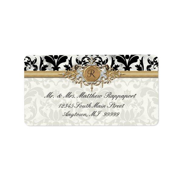 Aged Distressed Damask Golden Bling Look Wedding Label