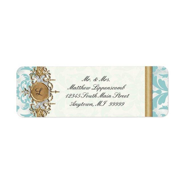 Aged Distressed Damask Golden Bling Look Wedding Label