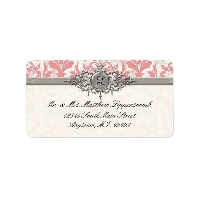 Aged Distressed Damask Silver Bling Look Wedding Label