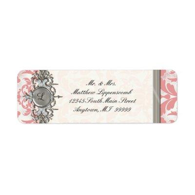 Aged Distressed Damask Silver Bling Look Wedding Label