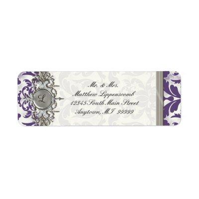 Aged Distressed Damask Silver Bling Look Wedding Label