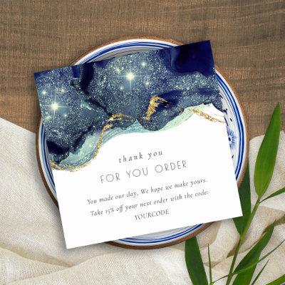 Alcohol Ink Navy Gold Glitter Thank You For Order Square
