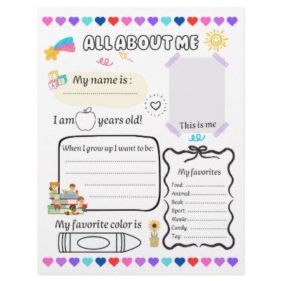 All About Me, First Day of School Questionnaire Letterhead